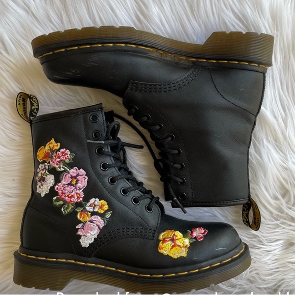 DR MARTENS 1460 VONDA II FLORAL LEATHER LACE UP BOOTS size 6 - Picture 2 of 7